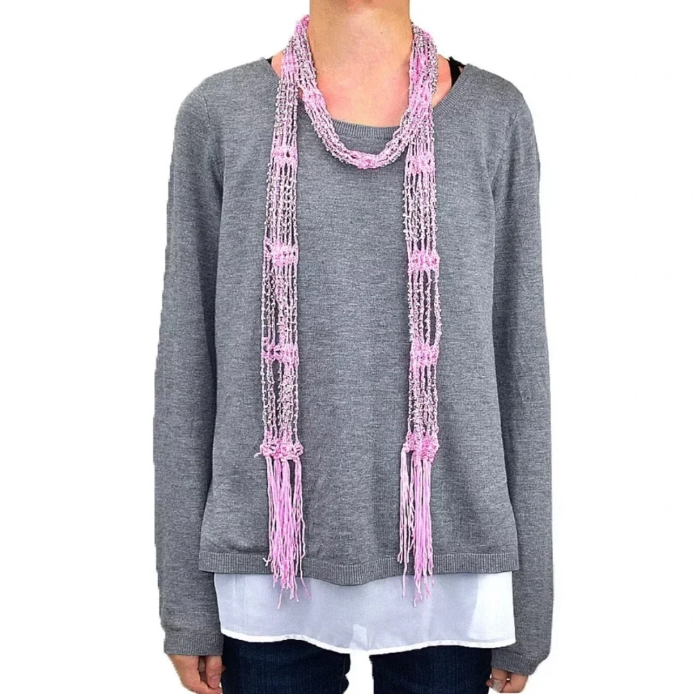 Women's Scarf Seed Bead Long Thin Lightweight Belt Wrap